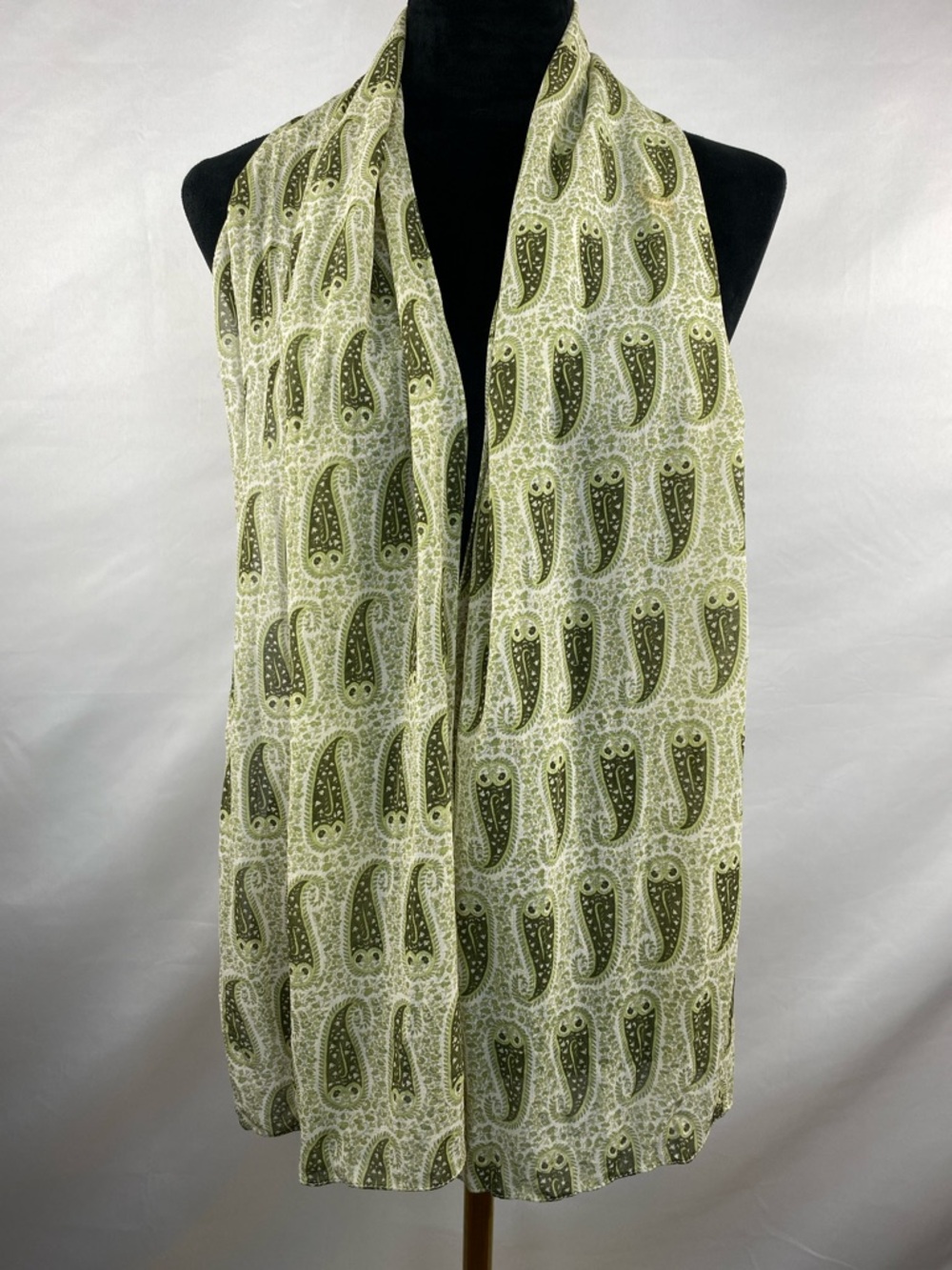 Banjara Olive Green Paisley Floral Print Sheer Scarf Made in India 61”X 12.5”